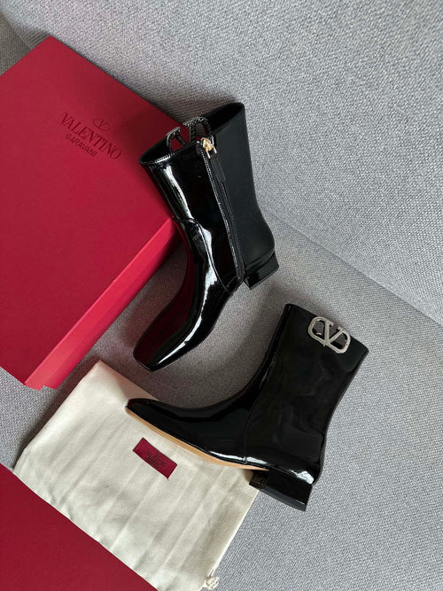 Valentino Women Black Patent Leather Boots