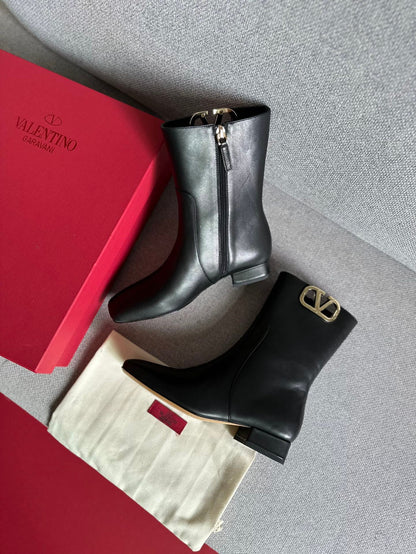 Valentino Women Black Leather Ankle Boots