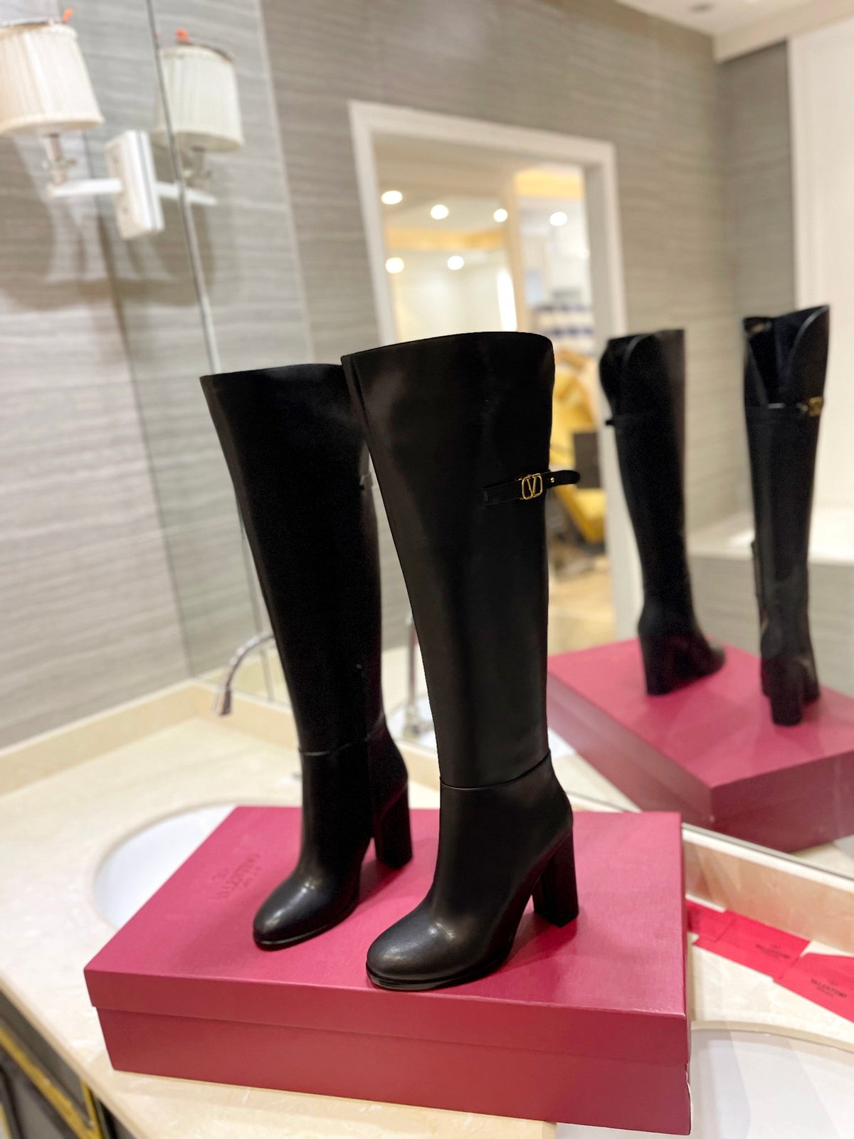 Valentino Women Black Leather High Heel Boots