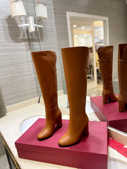 Valentino Women Tan Leather High Heel Boots
