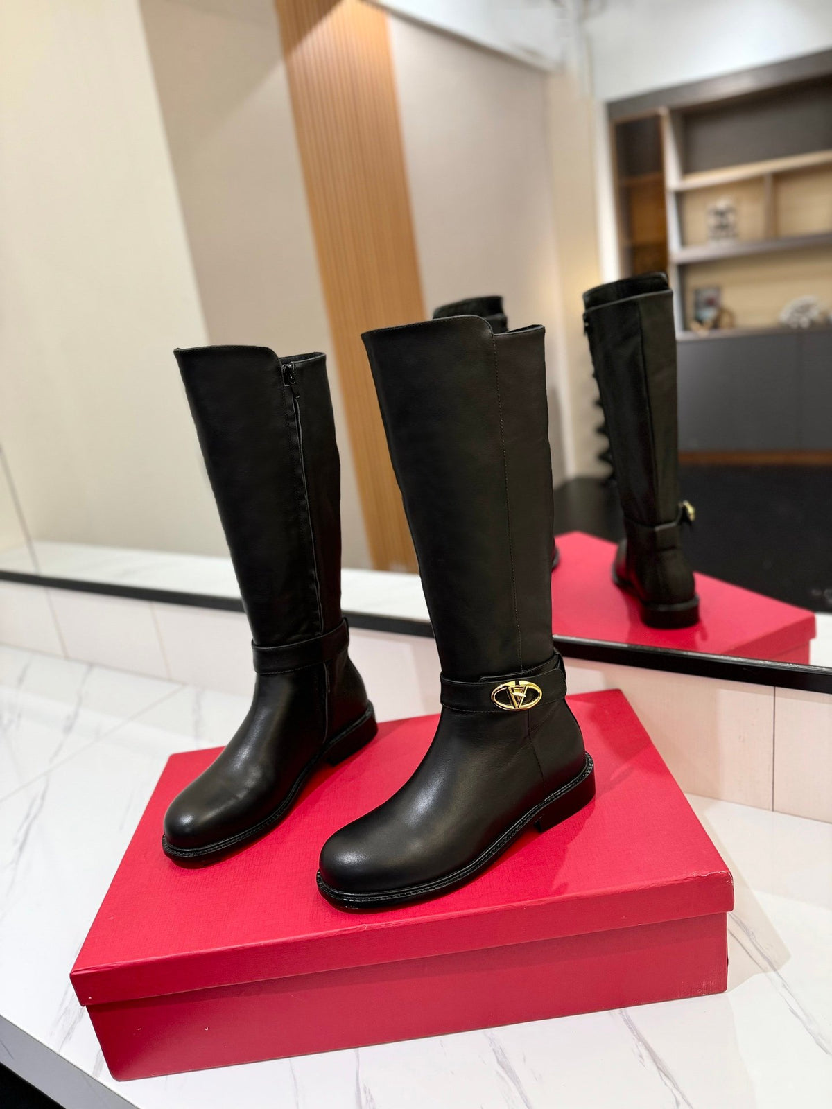 Valentino Women Black Leather Knee High Boots