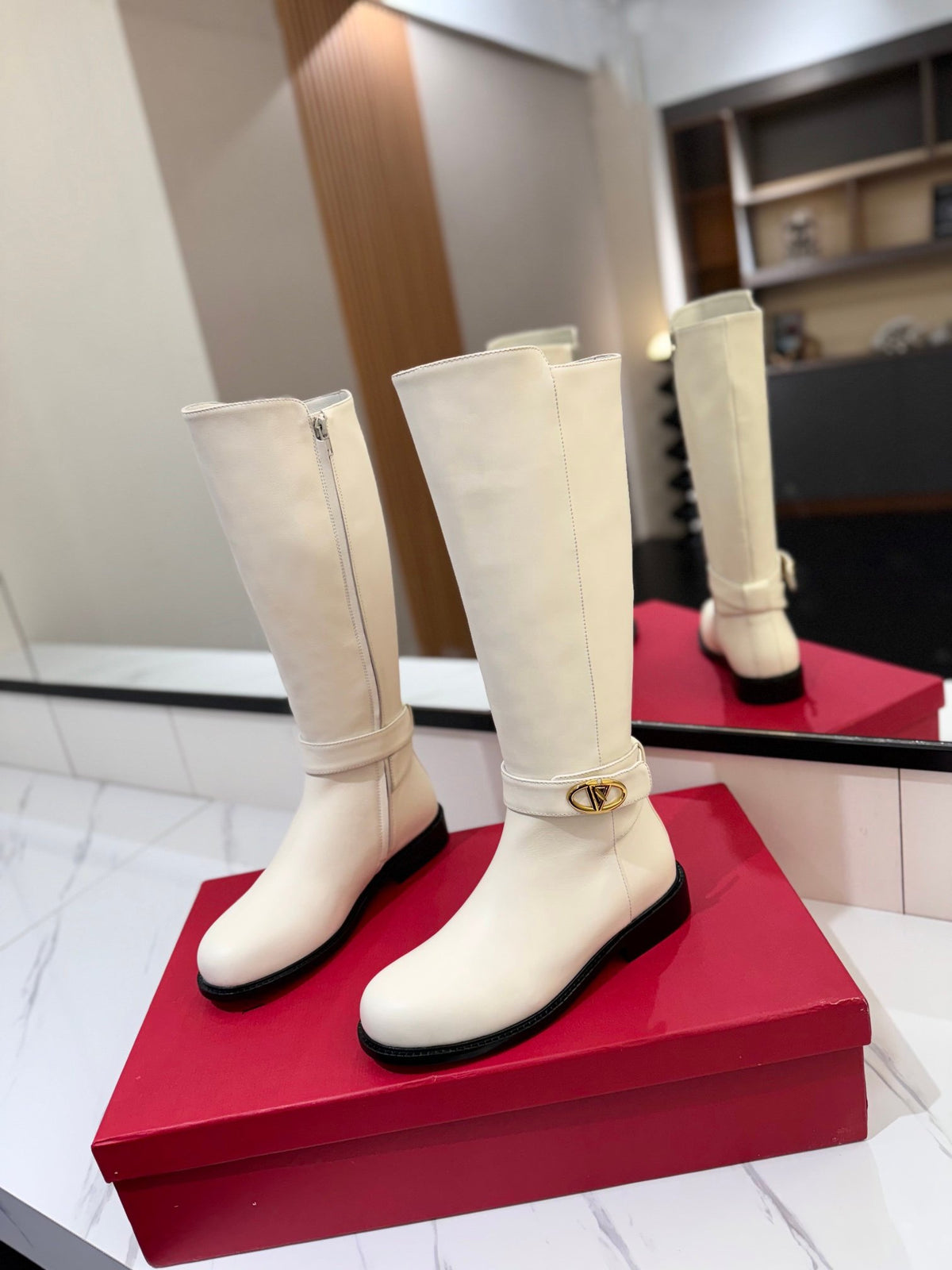Valentino Women White Leather Knee High Boots