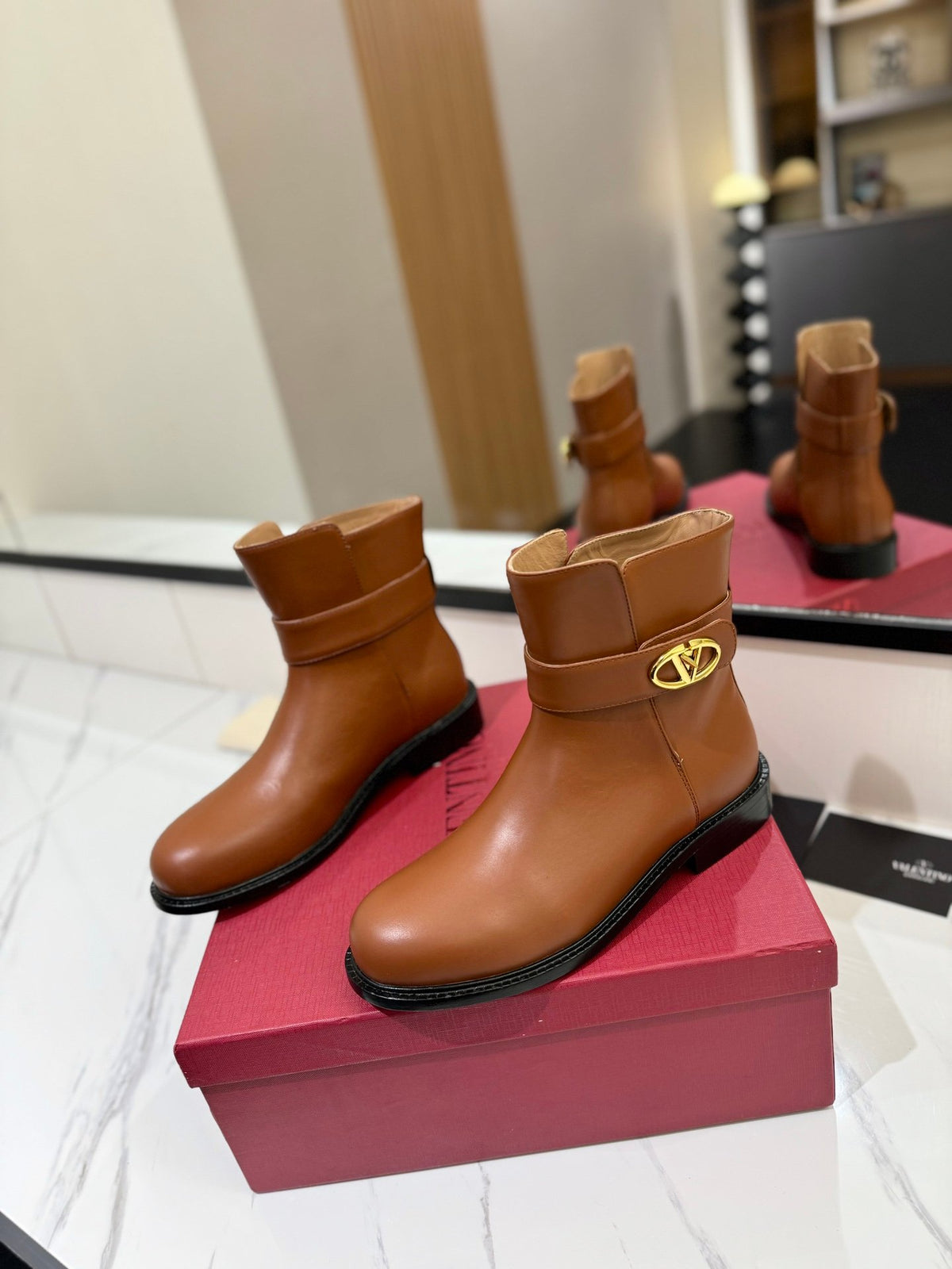 Valentino Women Brown Leather Ankle Boots