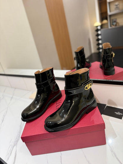 Valentino Women Black Patent Leather Ankle Boots