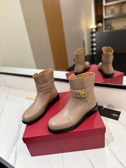 Valentino Women Beige Leather Ankle Boots