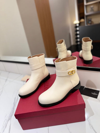 Valentino Women Ivory Leather Ankle Boots