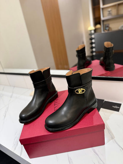 Valentino Women Black Leather Ankle Boots