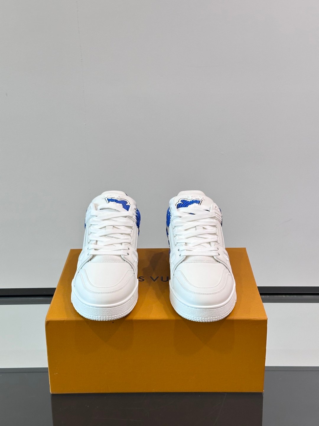 LV Men White Blue Leather Sneakers
