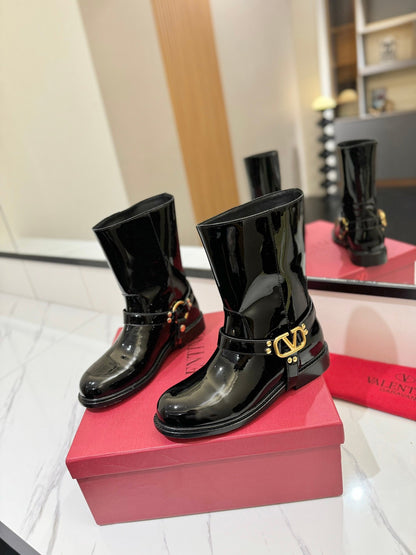 Valentino Women Black Patent Leather Boots