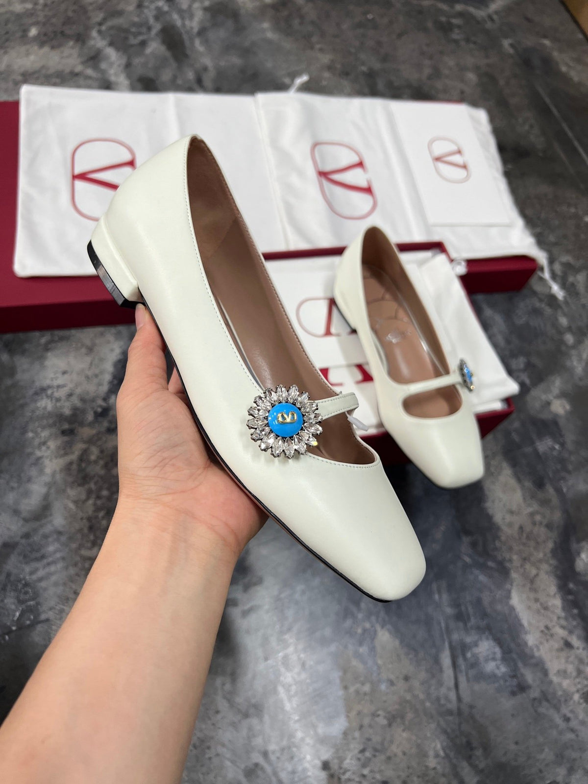 Valentino Women White Leather Embellished Flats
