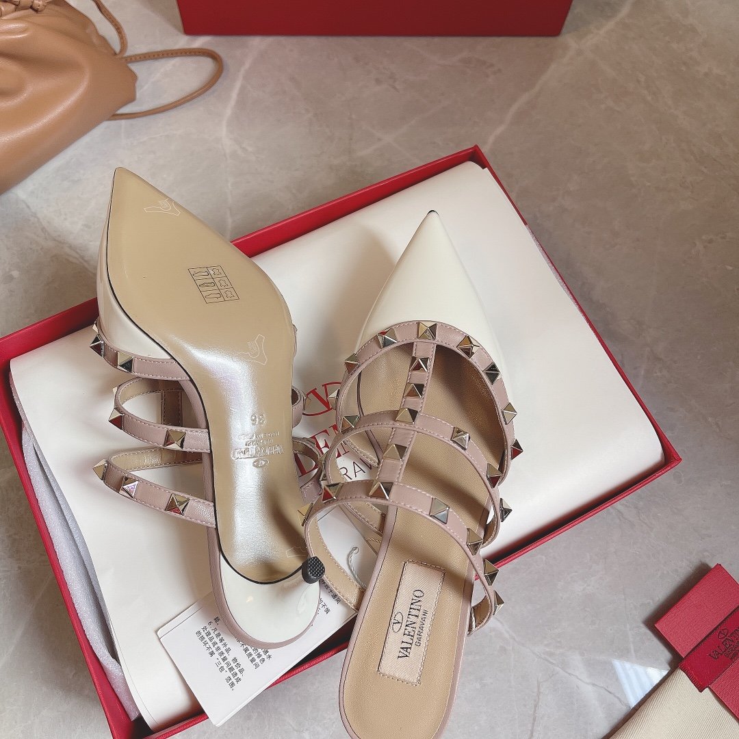Valentino Women White Patent Leather Studded Mules