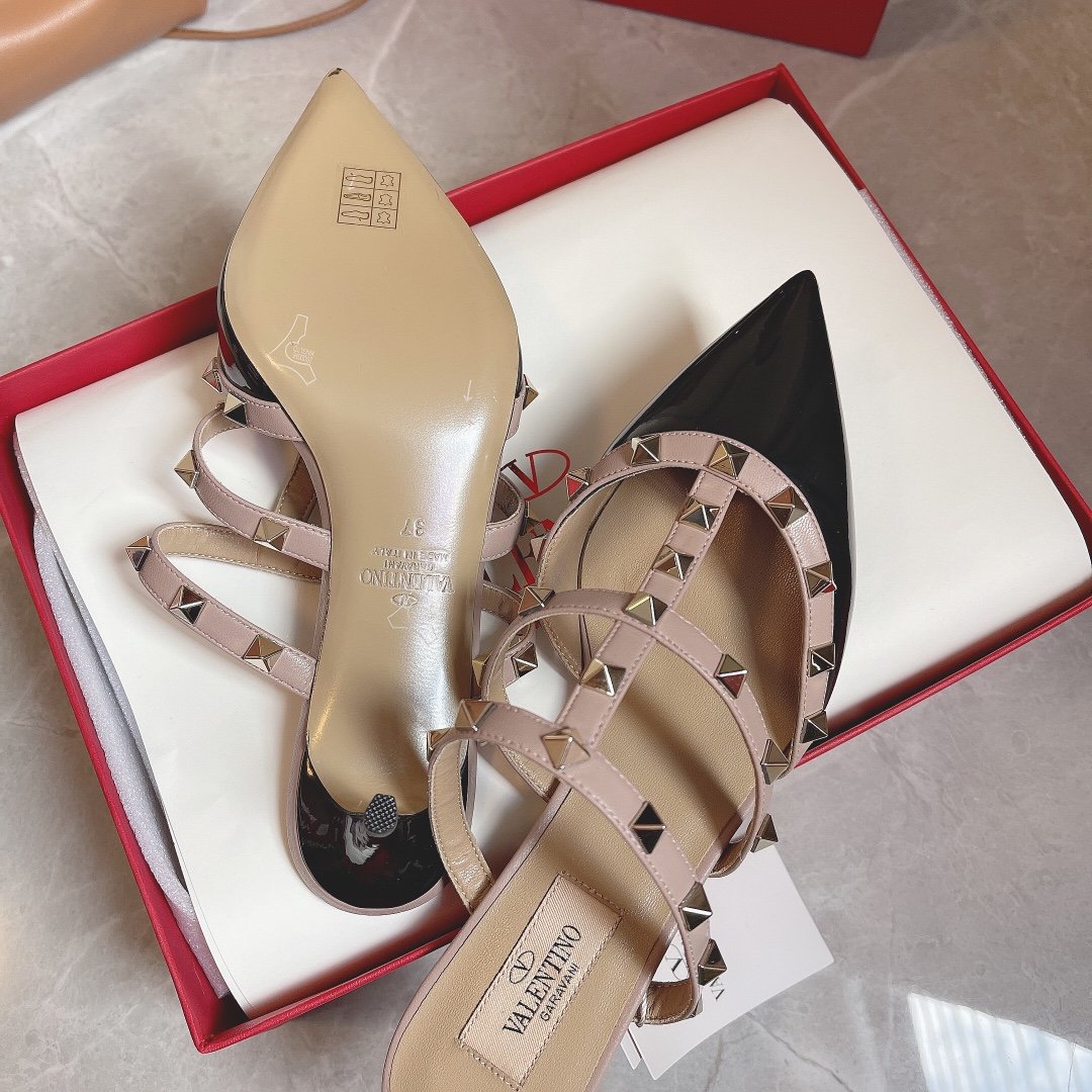 Valentino Women Black Patent Leather Studded Mules