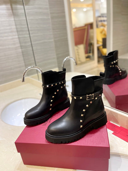 Valentino Women Black Leather Studded Boots
