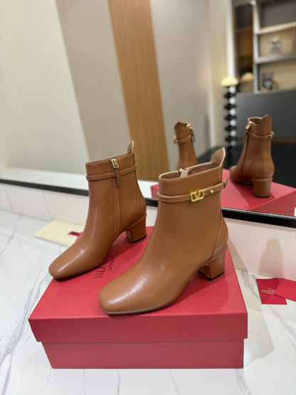 Valentino Women Brown Leather Ankle Boots