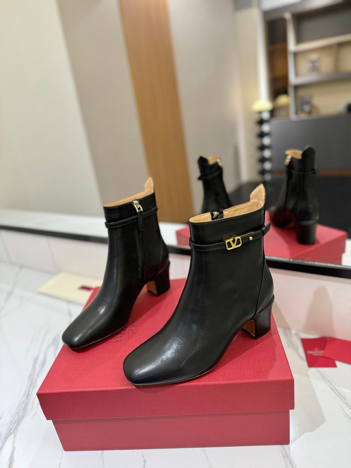 Valentino Women Black Leather Ankle Boots