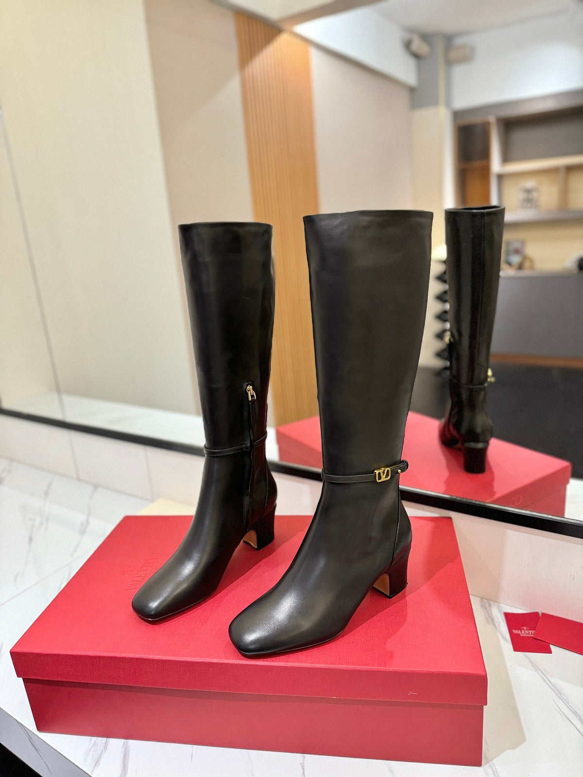 Valentino Women Black Leather Knee High Boots