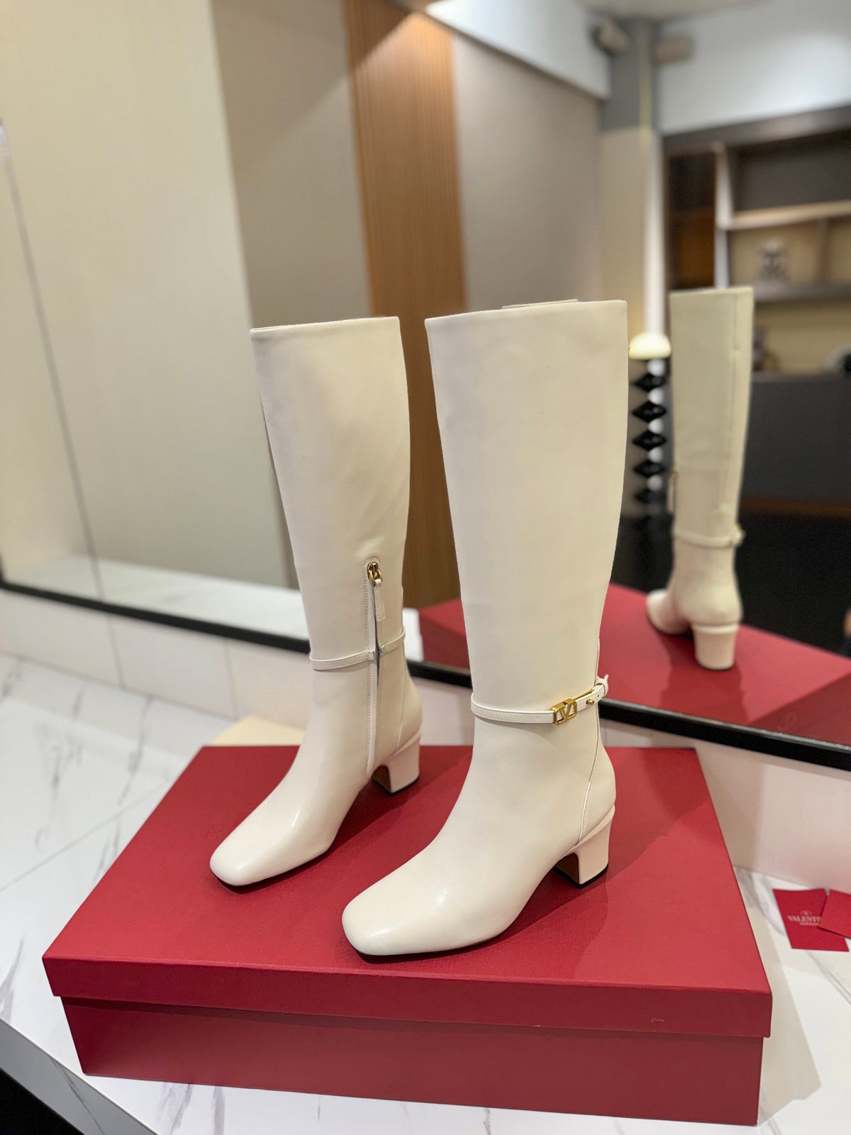 Valentino Women White Leather Knee High Boots