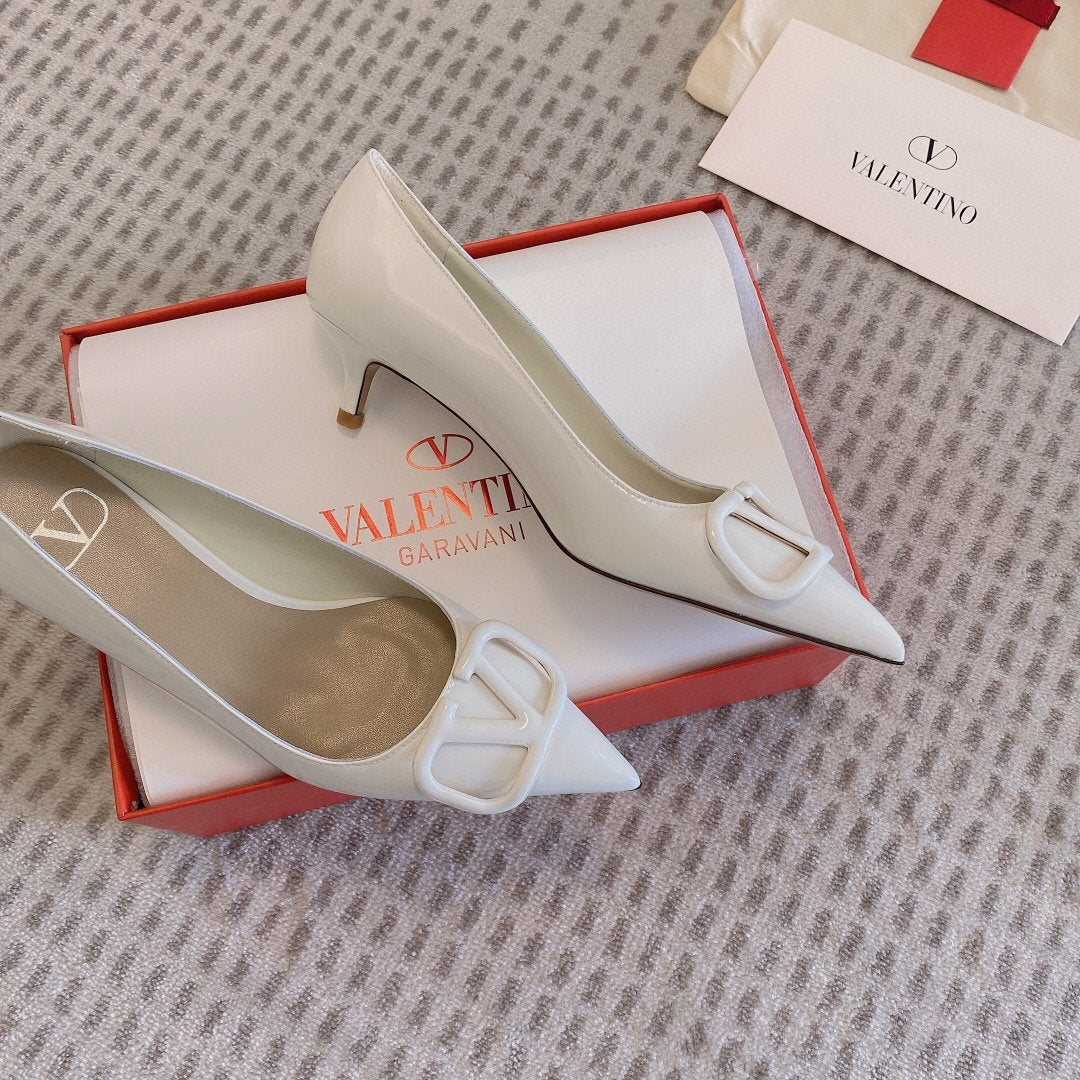 Valentino Women White Patent Leather Pointed Flats