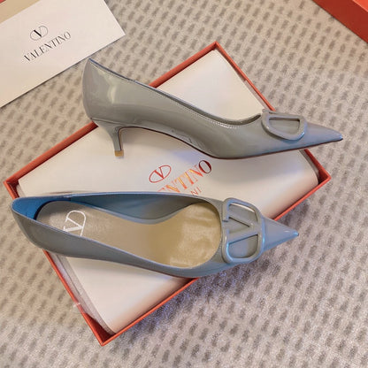 Valentino Women Gray Patent Leather Pointed Pumps