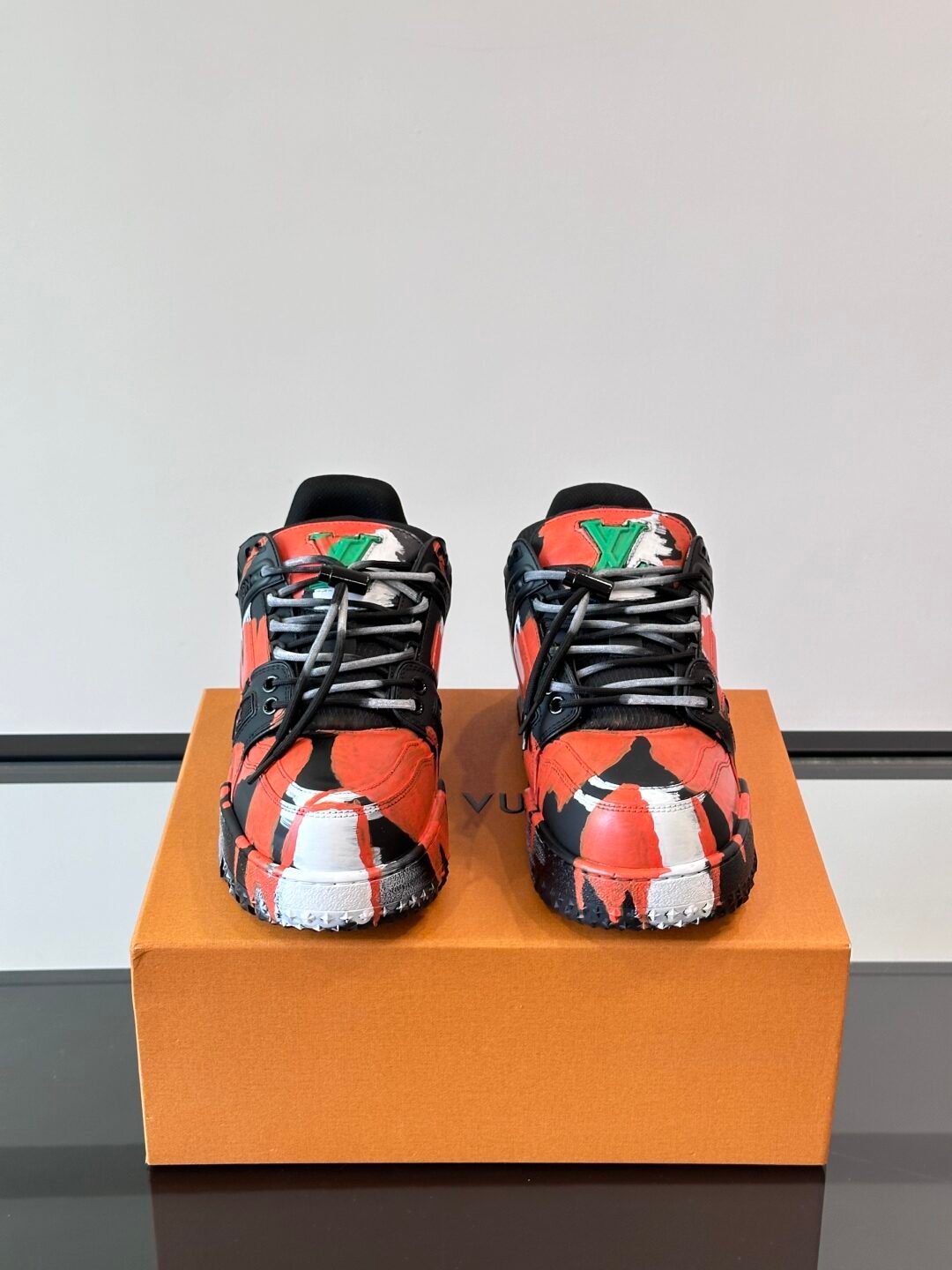 LV Men Red Black Leather Sneakers