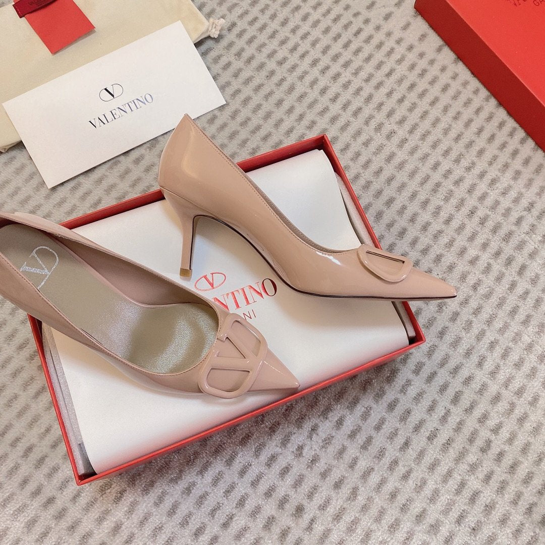 Valentino Women Beige Patent Leather Pointed Pumps