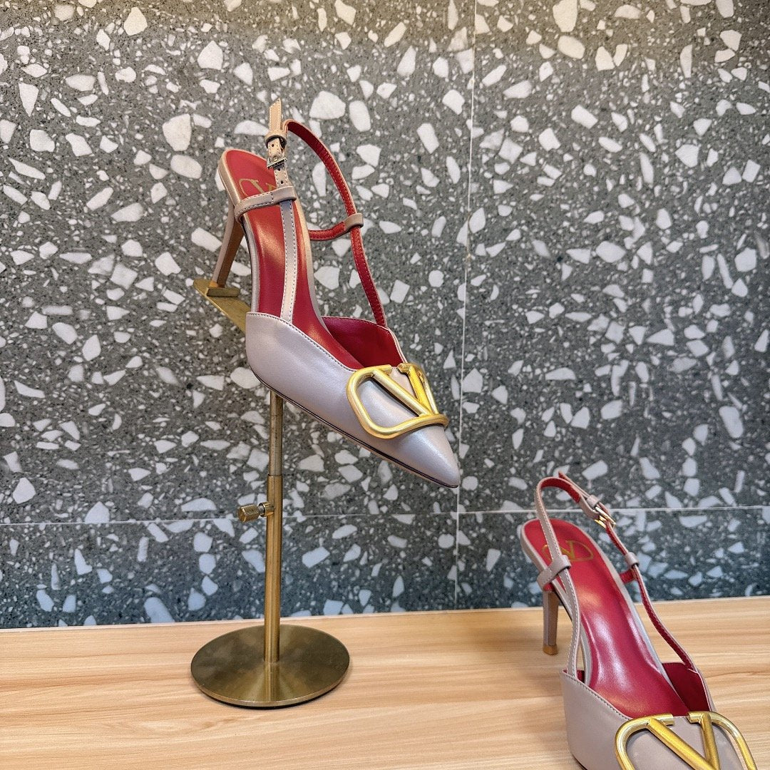 Valentino Women Beige Leather Pointed Pumps