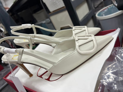 Valentino Women White Slingback Leather Pumps