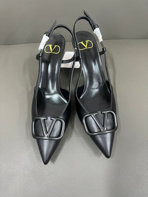 Valentino Women Black Leather Pointed Slingback Pumps