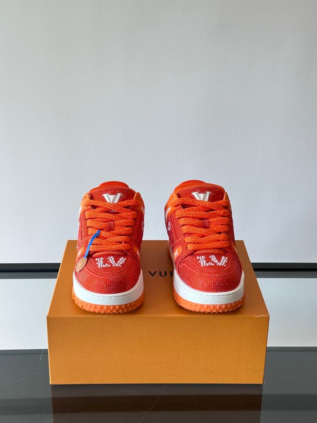 LV Men Orange Suede And Mesh Sneakers