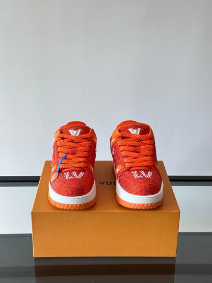 LV Men Orange Suede And Mesh Sneakers