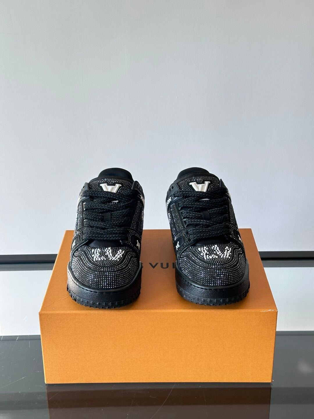 LV Men Black Fabric Embellished Sneakers