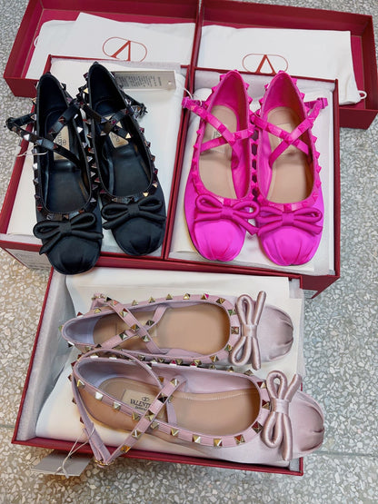 Valentino Women Pink Satin Bow Strap Flats