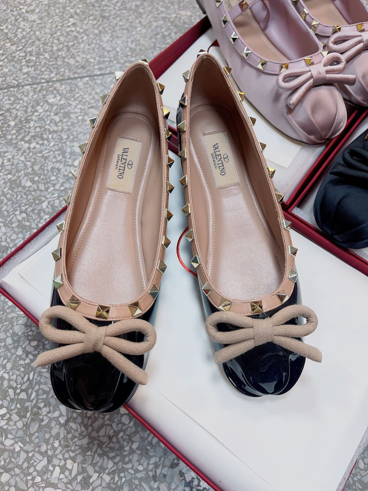 Valentino Women Black Patent Leather Studded Flats