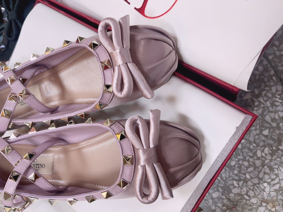 Valentino Women Pink Satin Studded Flats