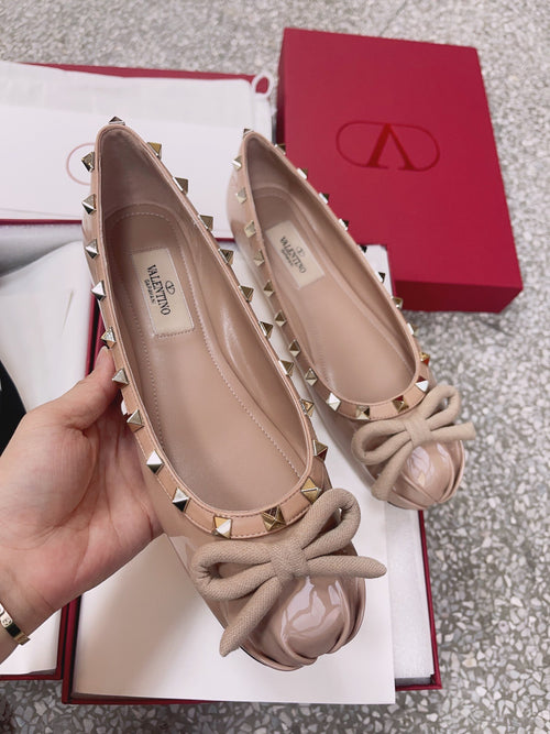 Valentino Women Nude Patent Leather Studded Flats