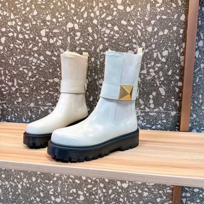 Valentino Women White Leather Strap Boots