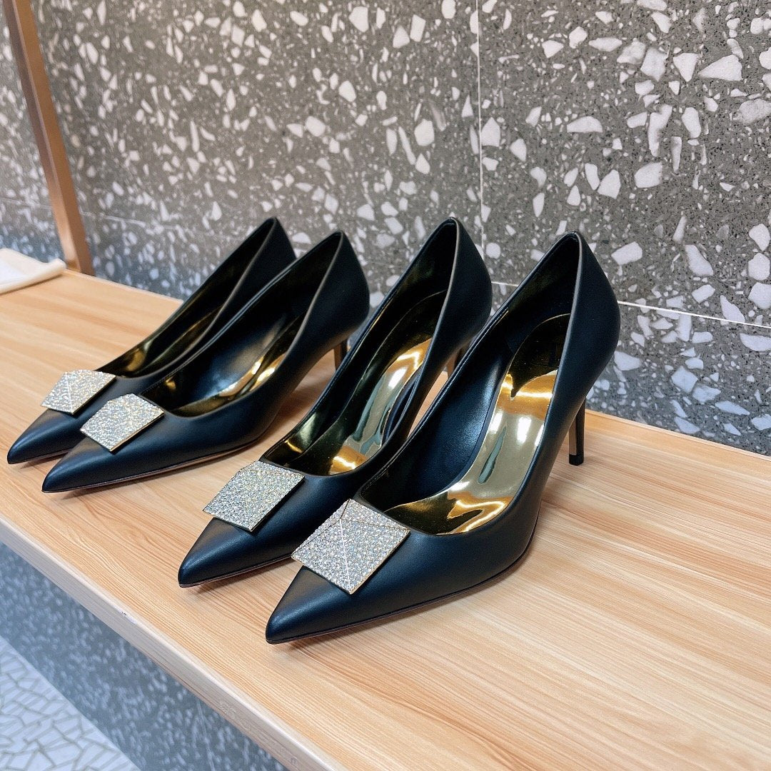 Valentino Women Black Leather Embellished Pumps