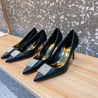 Valentino Women Black Leather Embellished Pumps