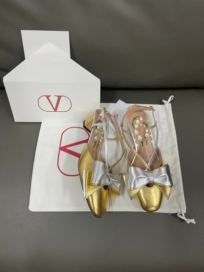 Valentino Women Gold Metallic Leather Heels