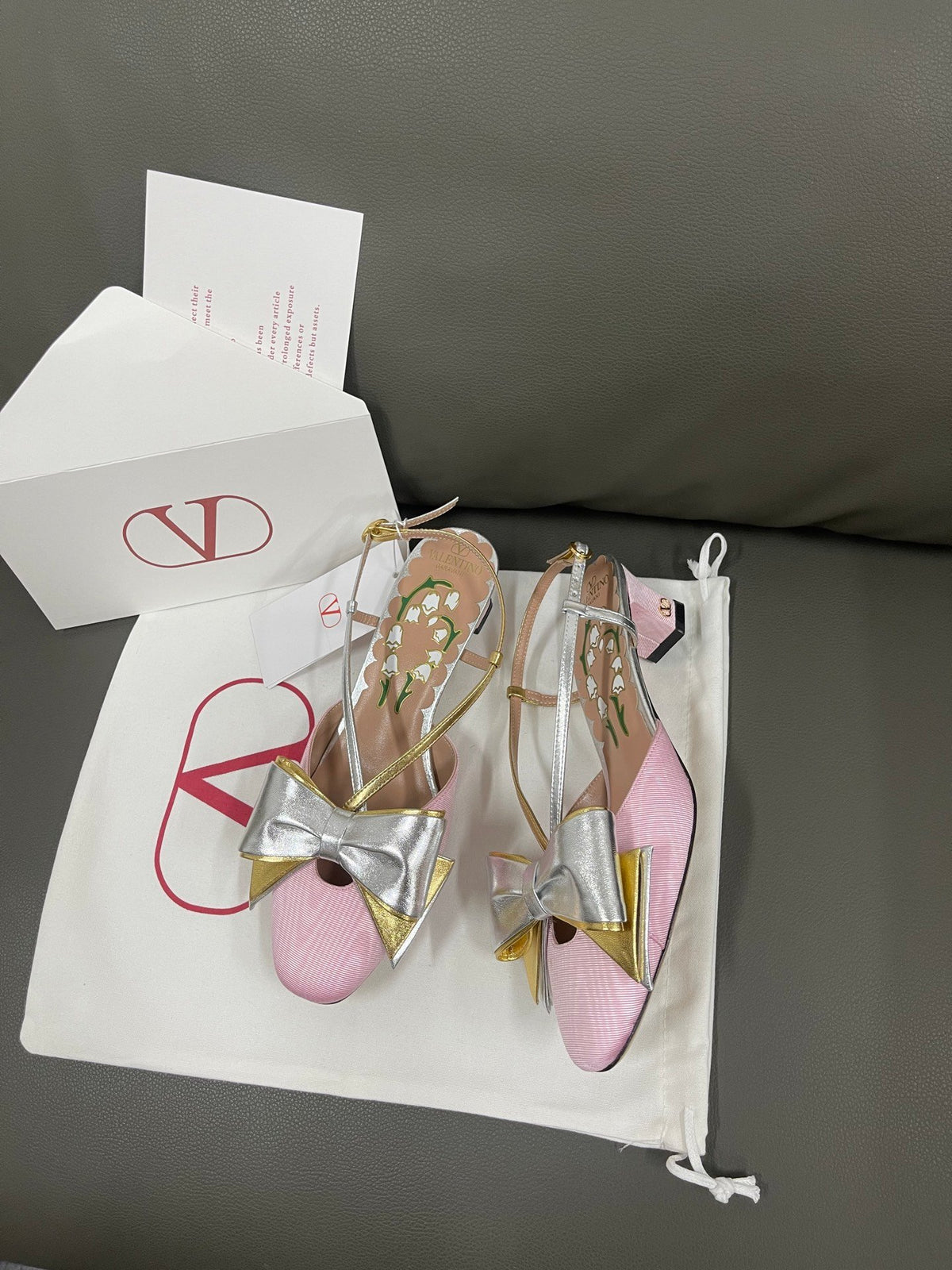 Valentino Women Pink And Gold Leather Flats