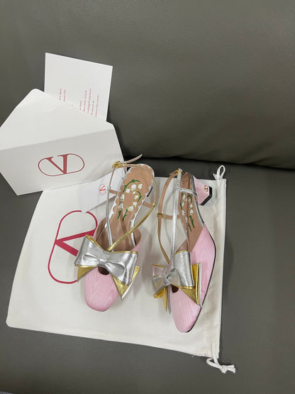 Valentino Women Pink And Gold Leather Flats