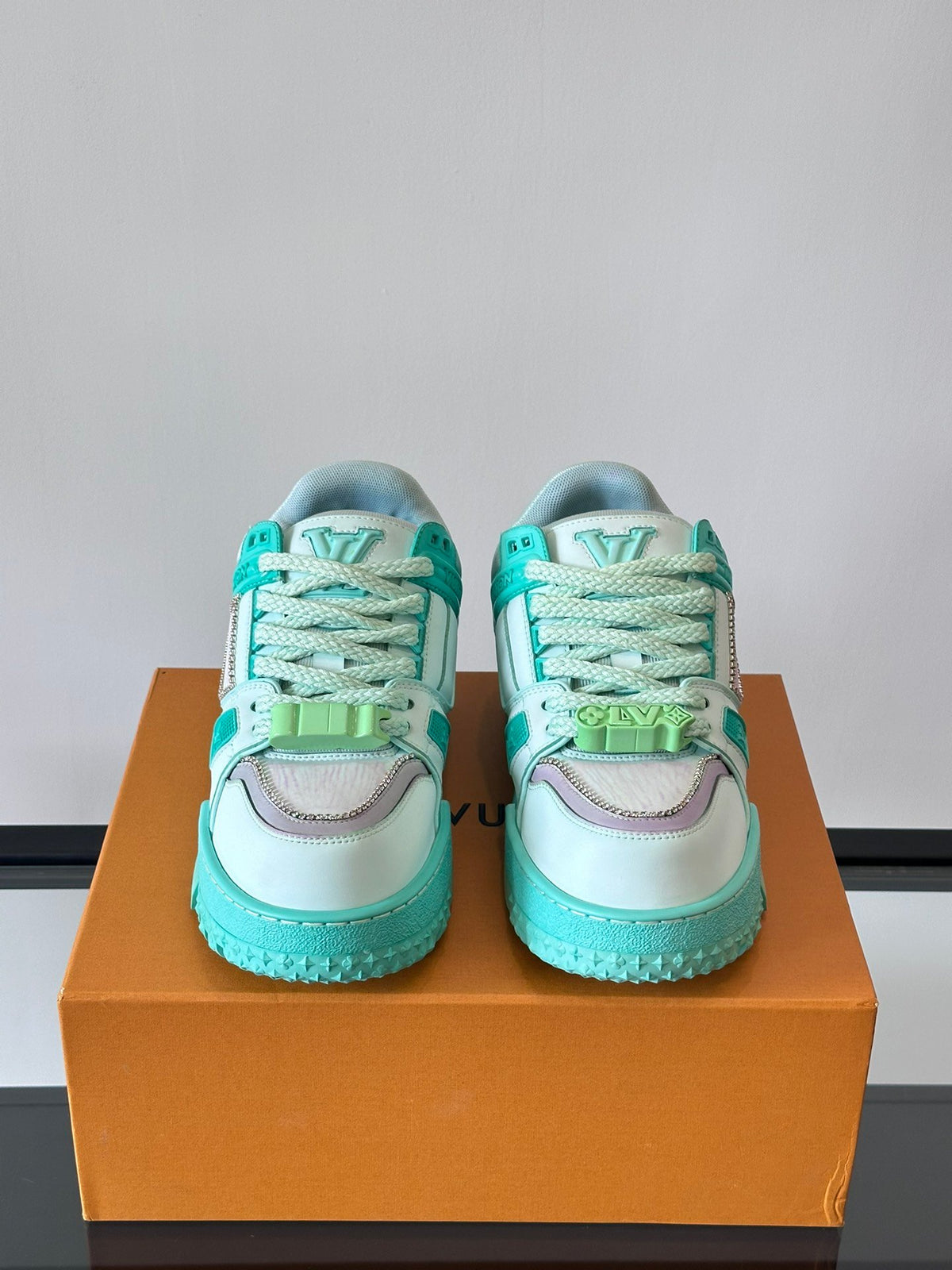 LV Men Mint Green Leather Sneakers
