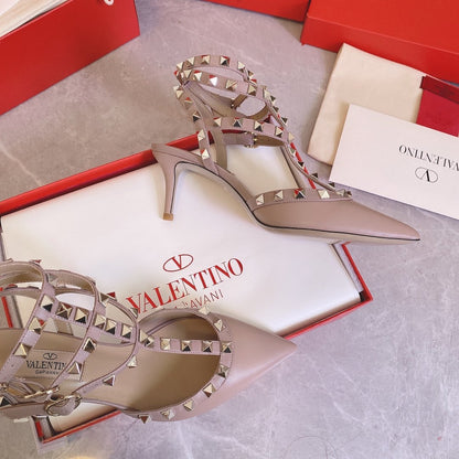 Valentino Women Beige Leather Studded Pumps