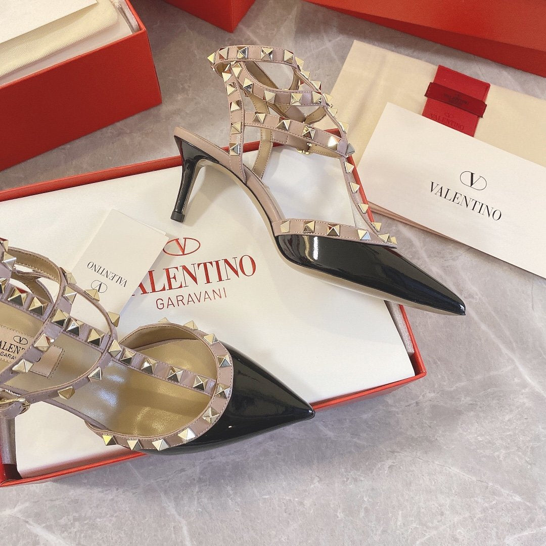 Valentino Women Black Patent Leather Studded Heels