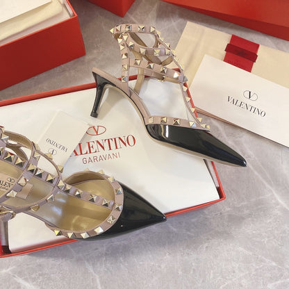 Valentino Women Black Patent Leather Studded Heels