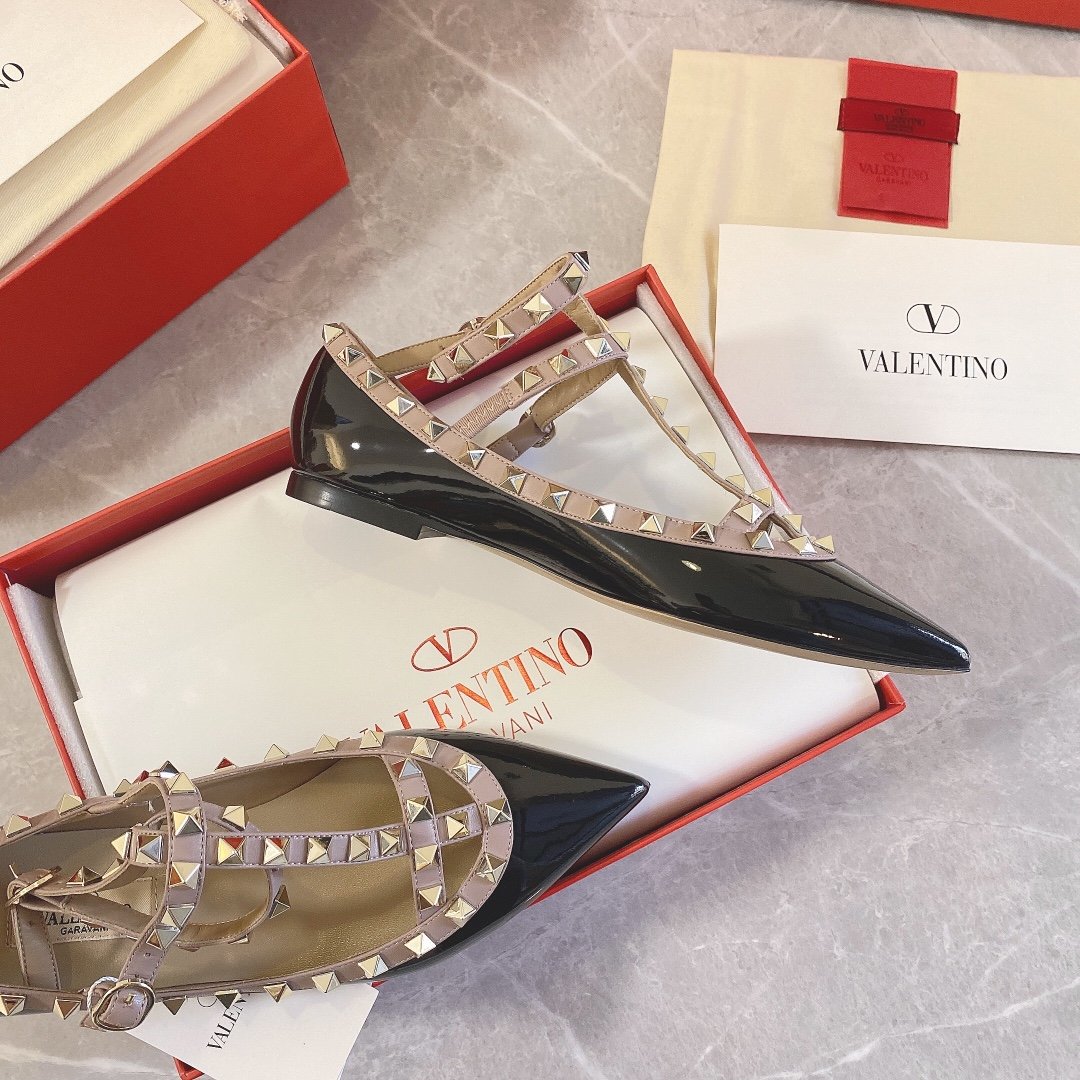 Valentino Women Black Patent Leather Studded Flats