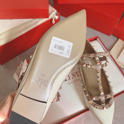 Valentino Women White Patent Leather Studded Flats