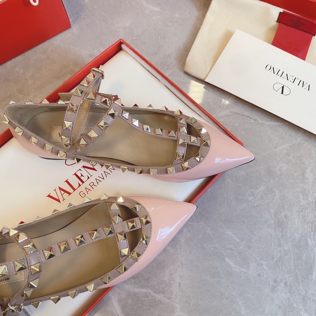 Valentino Women Pink Patent Leather Studded Flats