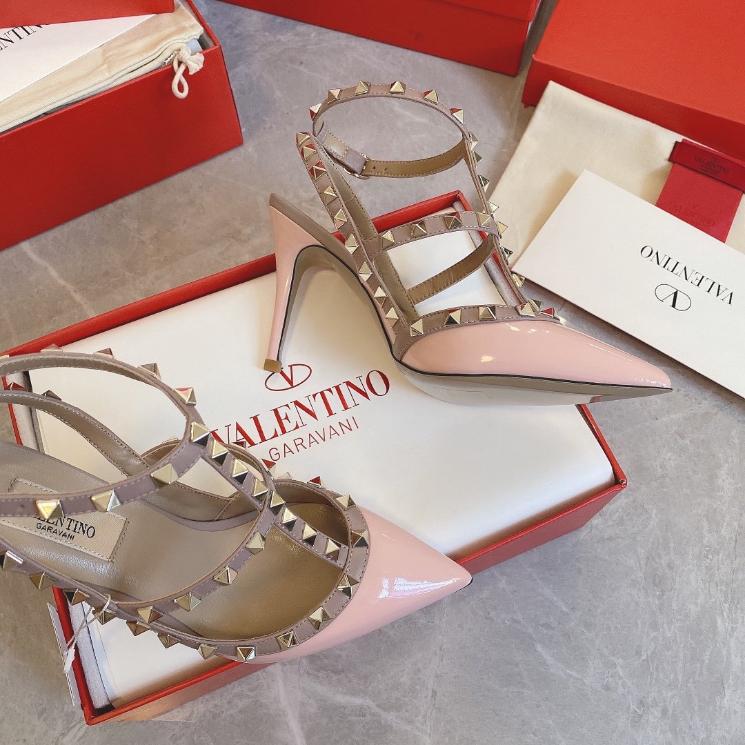 Valentino Women Pink Patent Leather Studded Pumps