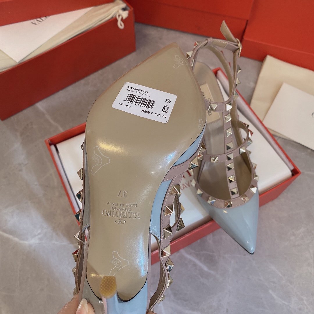 Valentino Women Light Blue Patent Leather Studded Heels